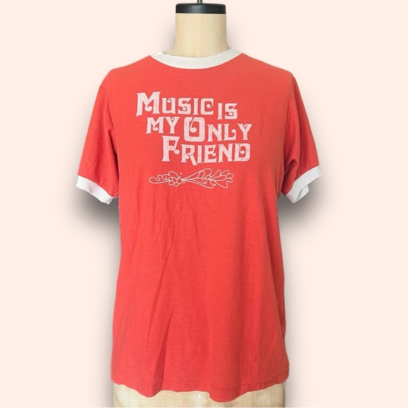 Stoned Immaculate “Music Is My Only Friend” 70s Inspired Ringer Tee Boho Retro🎵 - Picture 1 of 5